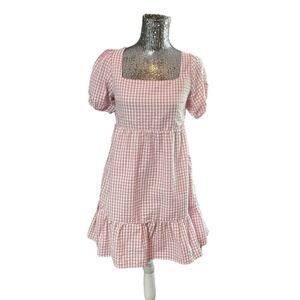 Coquette Soft Girl Pastel Gingham Picnic Babydoll Dress Medium Western Y2K Chic